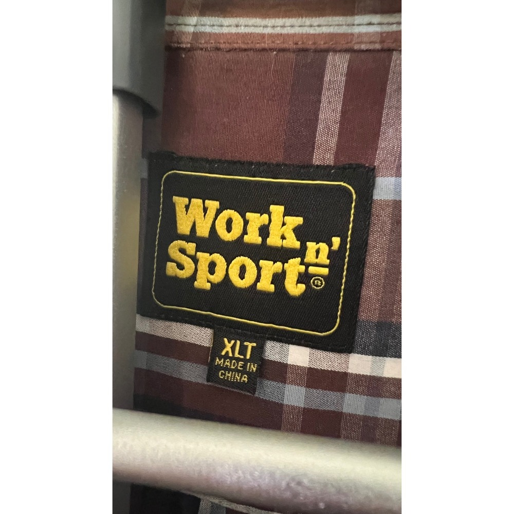 Work n Sport Mens Plaid Button Down Shirt 📍Lot of 2📍Red Brown XLT Long Sleeve - Picture 9 of 11